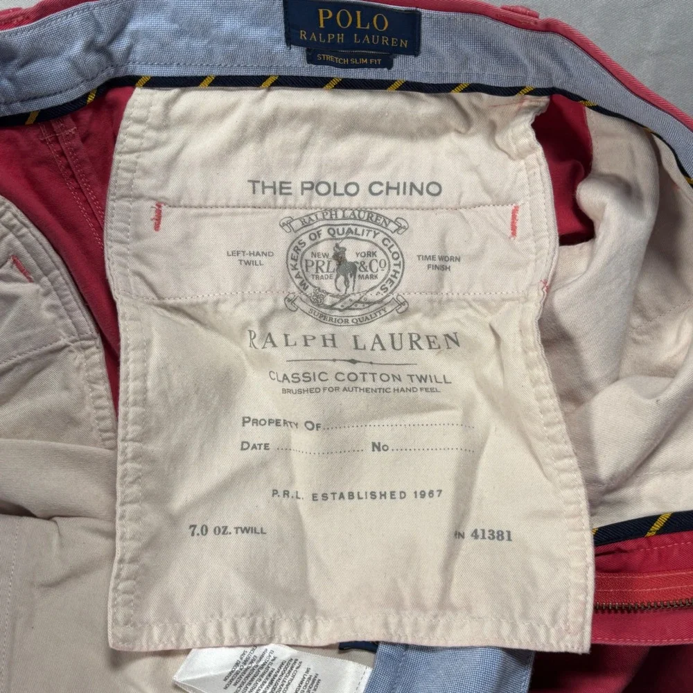 Polo‎ Ralph Lauren The Polo Chino Mens 32/32 Coarl Stretch Slim Fit Twill Pants
